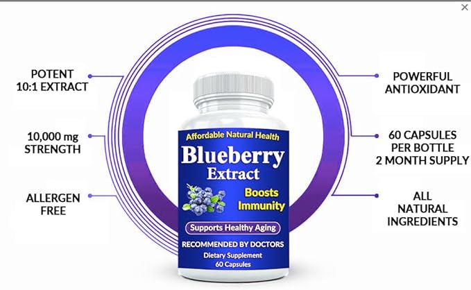 Heaven's Gate Blueberry 10:1 Extract 10000 mg Strength 240 Capsules 8 Month Supply Concentrated and Standardized 10X Whole Fruit Extract All Natural Non-GMO and Gluten Free