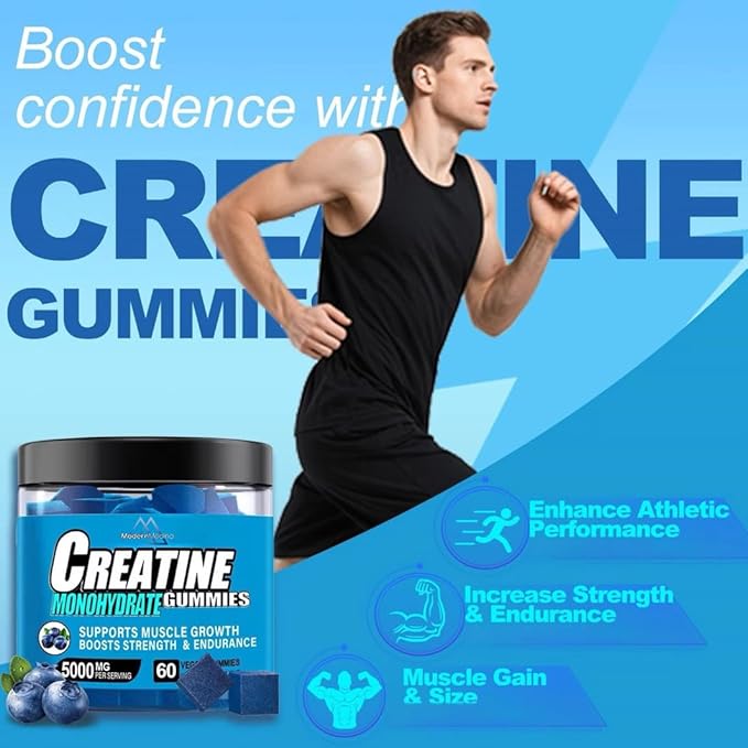 Creatine Monohydrate Gummies Blueberry Flavor Creatine Gummy with 5000mg per Serving 120 Count Vegan Dietary Supplement for Muscle Growth Strength Endurance