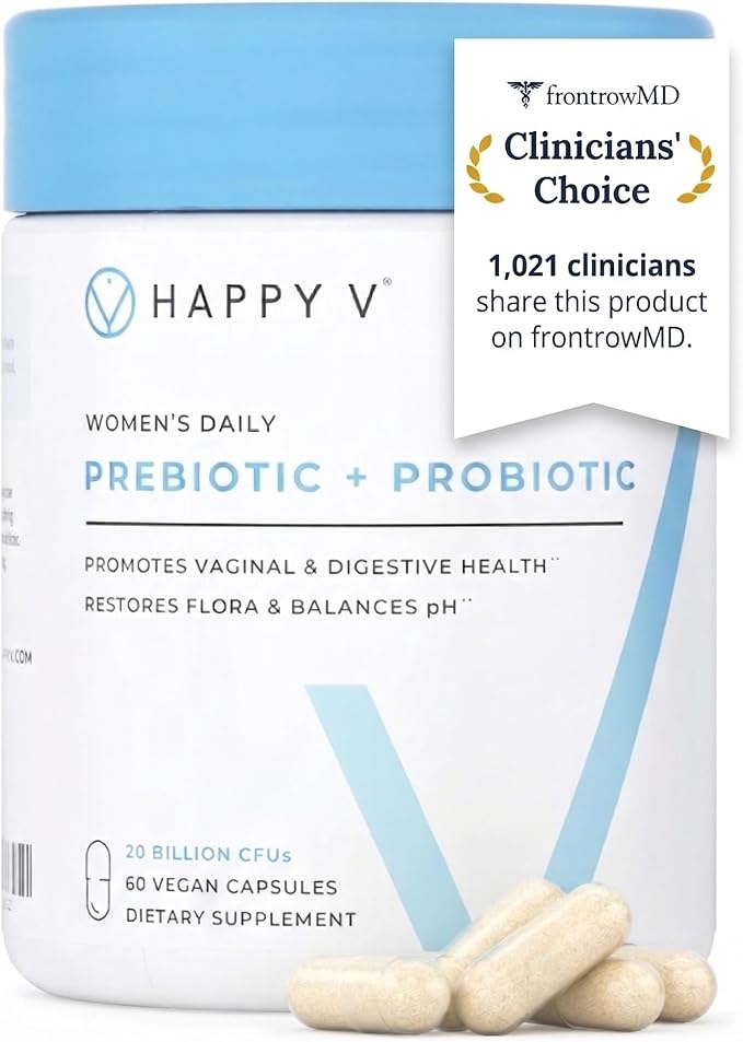 Happy V Dr. Formulated Vaginal Probiotics for Women Odor &amp Itch Support Urinary &amp Gut Health pH Balance | Womens Daily Probiotic with Patented Prebiotics &amp Lactobacillus for Feminine Wel