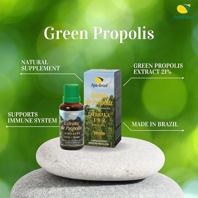 Brazilian Green Bee Propolis Liquid Extract 21% (30ml) - Natural Immune Support - Antioxidant - Pack of 1
