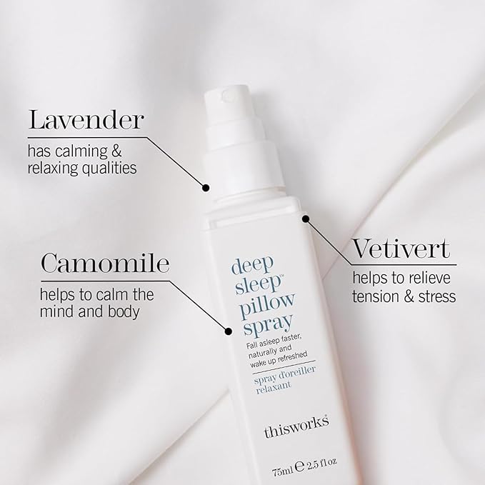 This Works Deep Sleep Pillow Talk Set – Natural Sleep Remedy Duo with Lavender Camomile &amp Vetivert – 75ml Pillow Spray &amp 5ml Stress-Check Roll-On ($42 Value Set)