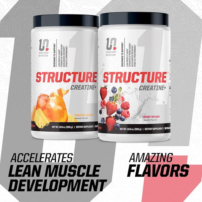 Undefined Nutrition Structure Creatine+ by Brian Shaw (30 Servings) –Micronized Creatine Monohydrate + Magnesium Creatine Chelate &amp HMB and PEAK ATP-Strength Power Recovery (10.6oz Tropical Cit