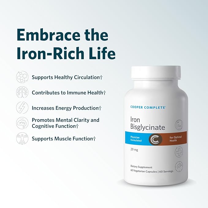 Cooper Complete Gentle Iron Bisglycinate 29 mg 60 Capsules Ferrochel for Energy &amp Blood Support†