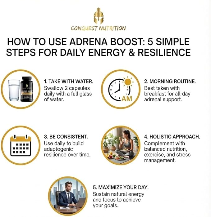 Adrena Boost Adrenal Support Complex - Help Maintain Healthy Energy &amp Stress Levels. Cordyceps Eleuthero Rhodiola Chlorella Burdock Bromelain Japanese Knotwood - 60 Veggie Capsules