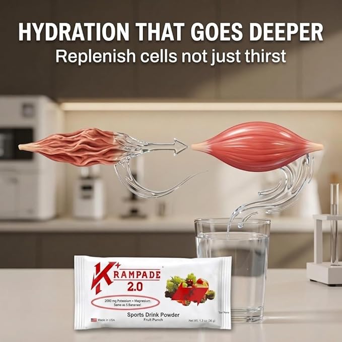 Krampade High Potassium Electrolytes Powder Fruit Punch 3950mg Electrolytes 2000mg Potassium 50mg Magnesium Cramp Relief &amp Prevention Cellular Hydration Better Endurance &amp Recovery 20 P