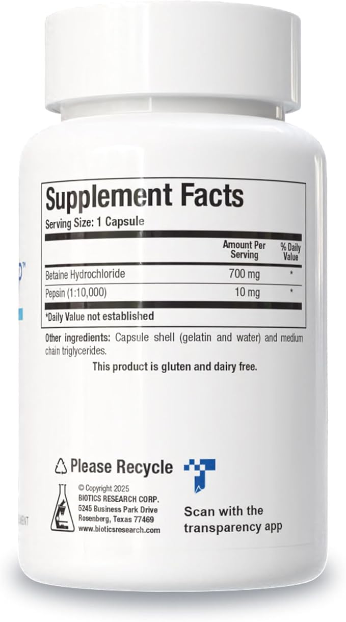 Biotics Research Betaine Plus HP - High Potency Hydrochloric Acid Supplement Supports Digestive Function 90 Capsules