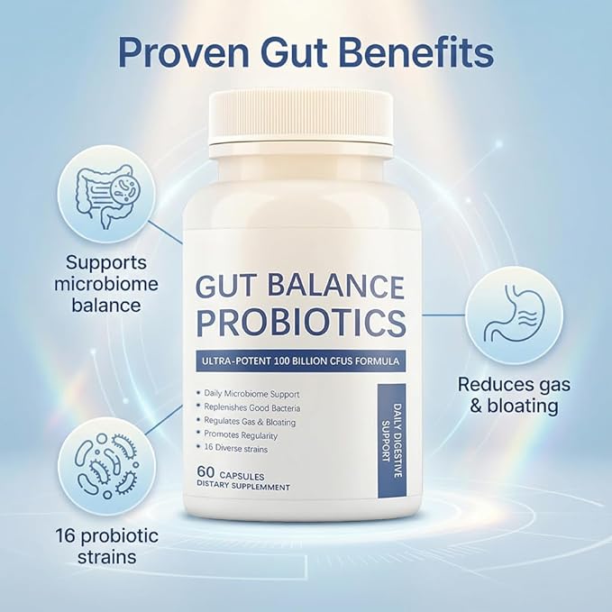 Gut Balance Probiotics - 100 Billion CFU with 16 Diverse Strains Digestive &amp Immune Support for Adults Vegan Capsules (60 Count)