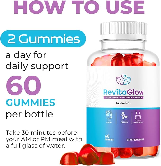 (3 Pack) RevitaGlow Gummies - Official Revita Glow Gummy Premium Natural Skin Health Support RevitaGlowGummies for Gut and Skin Healthy Advanced Renewal Formula Gummys 180 Gummies for 3 Months