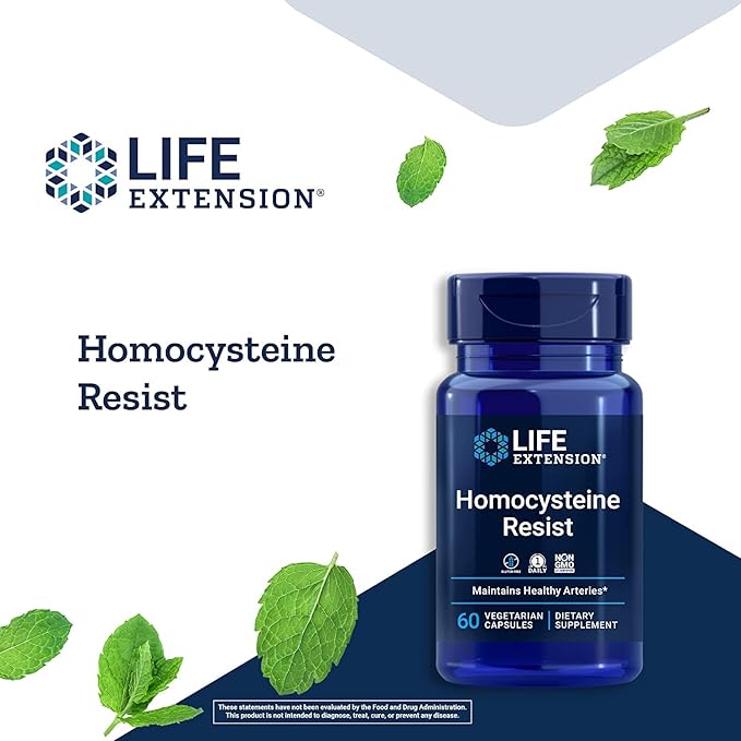 Life Extension Homocysteine Resist 60 Vegetarian Capsules (Pack of 2) Vitamin B2 B6 &amp B12 + Folate - Once-Daily Non-GMO Gluten-Free