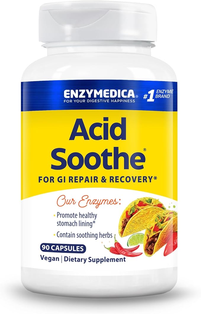 Enzymedica Acid Soothe Support for Occasional Heartburn 3-in-1 Formula with Enzymes &amp Soothing Herbs 90 Count