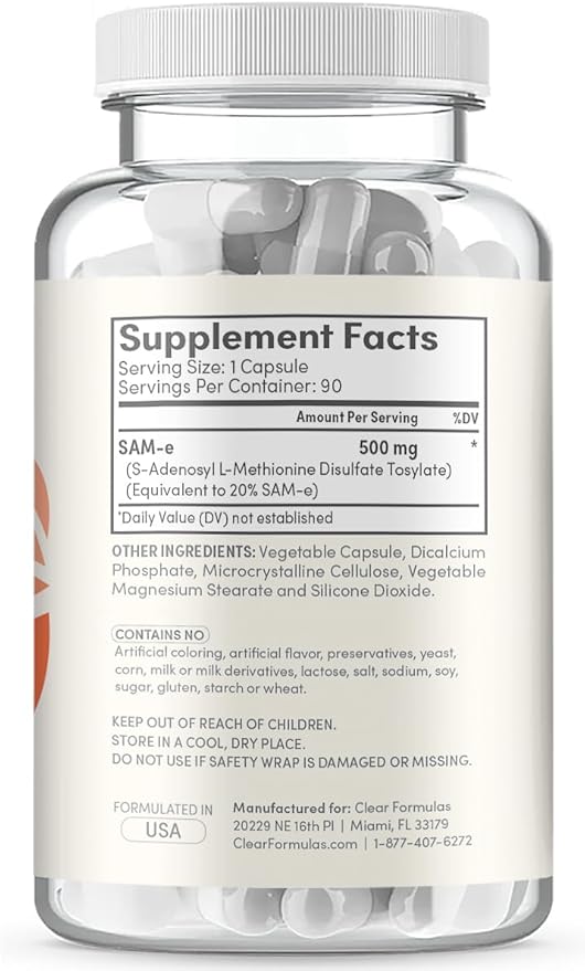 Extra Strength SAMe 500mg - Easy Absorption 500mg S-Adenosyl-L-Methionine SAM e Supplement - Gentle Joint Bone and Mood Support Supplement for Men and Women - Made in a cGMP US Lab (90 Servings)