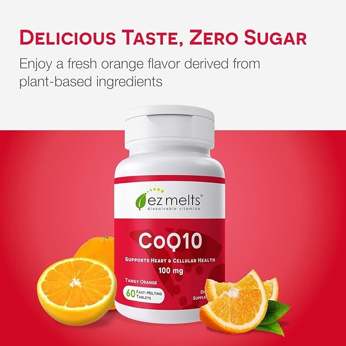 EZ Melts Coq10 - Antioxidant Supplement for Heart Immune &amp Energy Support - No Artificial Flavors - Non-GMO &amp Vegan - Tangy Orange - 120 Dissolvable Tablets (120 Servings)