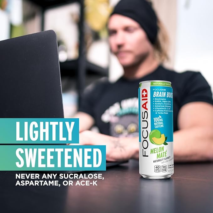 FOCUSAID Energy Blend Nootropics Drink for Brain Fuel Alpha-GPC GABA B-Complex Yerba Mate Green Tea 100% Clean100mg Natural Caffeine 12 Fl Oz (Pack of 24)