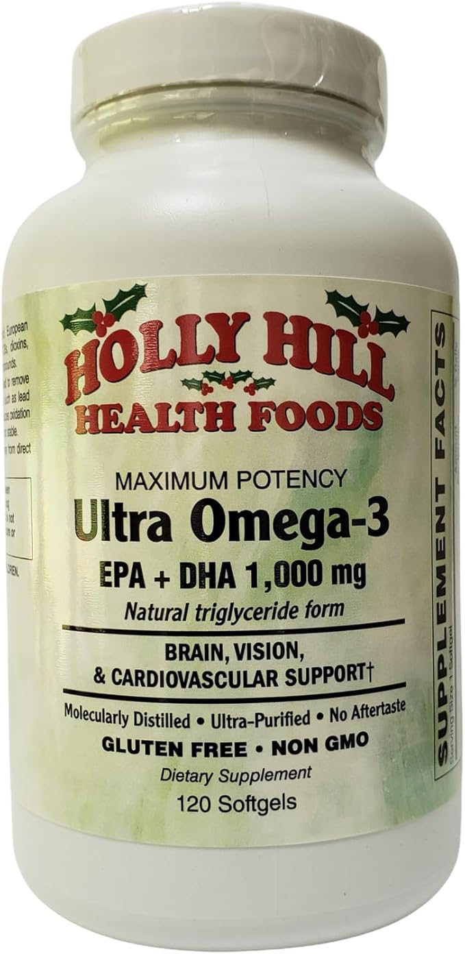 Holly Hill Health Foods Ultra Omega-3 Triglyceride Fish Oil 1000 mg EPA + DHA 120 Softgels