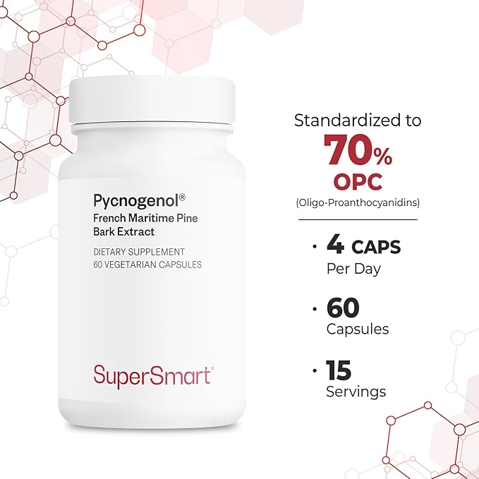 Supersmart - Pycnogenol 200mg per Day (Patented &amp Highly Bioavailable) - French Maritime Pine Bark Extract | Non-GMO &amp Gluten Free - 60 Vegetarian Capsules
