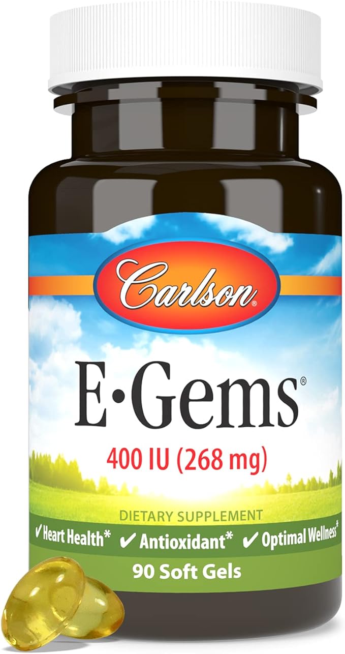 Carlson- E-Gems 400 IU (268 mg) Heart Health &amp Optimal Wellness Antioxidant 90 soft gels