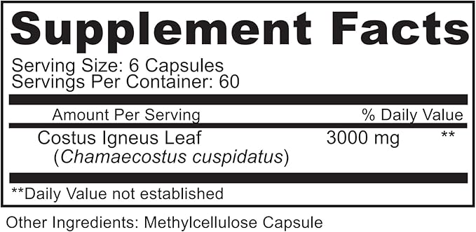 Insulin Plant Capsules (Costus Igneus) 100% Natural Supplement 360 Veggie Caps (2 Month Supply) - Insulin Plant