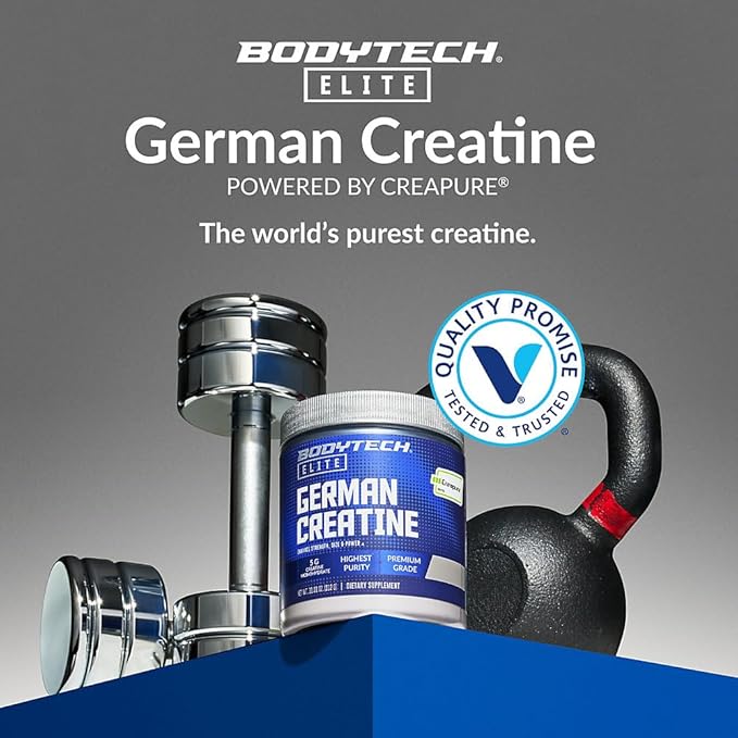 BodyTech Elite German Creatine with Creapure® Creatine Monohydrate Powder for Strength Size &amp Power 5g per Serving Unflavored Gluten Free 11.01 oz 60 Servings