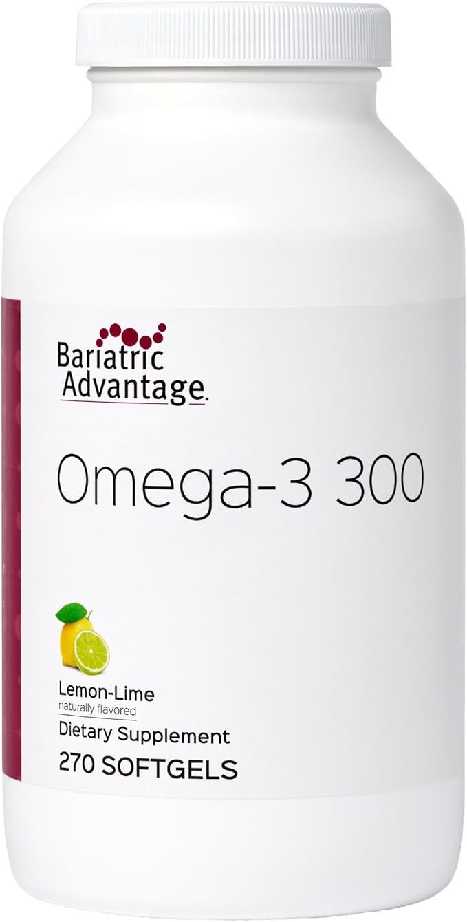 Bariatric Advantage Omega-3 300 EPA DHA Fish Oil Capsules Concentrated Source of Fatty Acids from Sustainably Sourced Cold Water Fish - Lemon Lime 270 Softgels