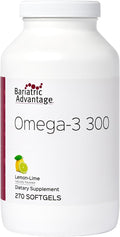 Bariatric Advantage Omega-3 300 EPA DHA Fish Oil Capsules Concentrated Source of Fatty Acids from Sustainably Sourced Cold Water Fish - Lemon Lime 270 Softgels