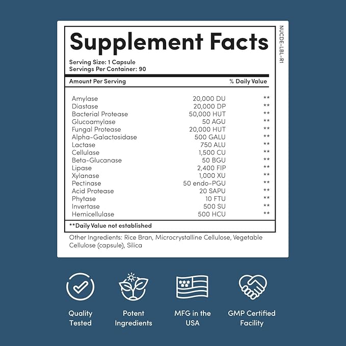 Nucific Digestive Enzyme Supplement to Support Digestion and Nutrient Bioavailability 90 Count