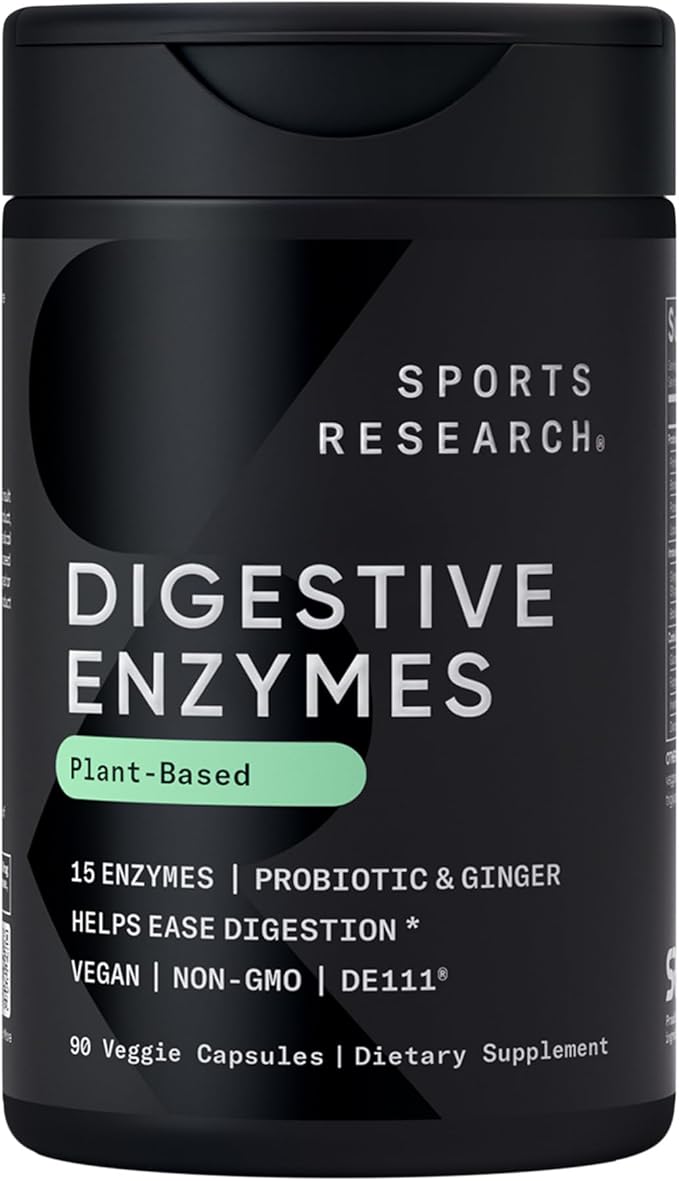 Sports Research Triple Strength Omega 3 EPA &amp DHA Fish Oil 1250mg Burpless Supplement (30 Softgels) and Digestive Enzymes with Probiotics &amp Ginger Plant Based Vegan Friendly (90 Veggie Capsule