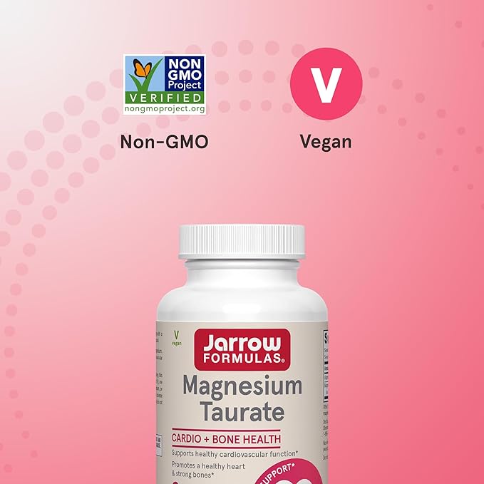 Jarrow Formulas Magnesium Taurate Dietary Supplement Supports Cardio and Bone Health 300 mg per Servings 90 Veggie Capsules Up to a 30 Day Supply