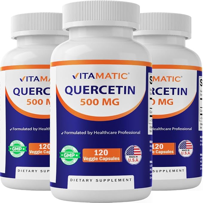 Vitamatic 3 Pack Quercetin 500 mg 120 Vegetarian Capsules (Non-GMO Gluten Free Vegan) - Supports Cardiovascular Health