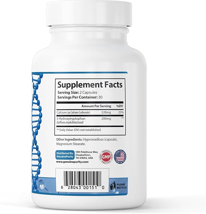 5HTP Supplement – 200mg per Capsule with Calcium for Absorption – 5-HTP Supports Restful Sleep Calm Mood &amp Emotional Balance – Plant-Based Daily Wellness – 60 Capsules