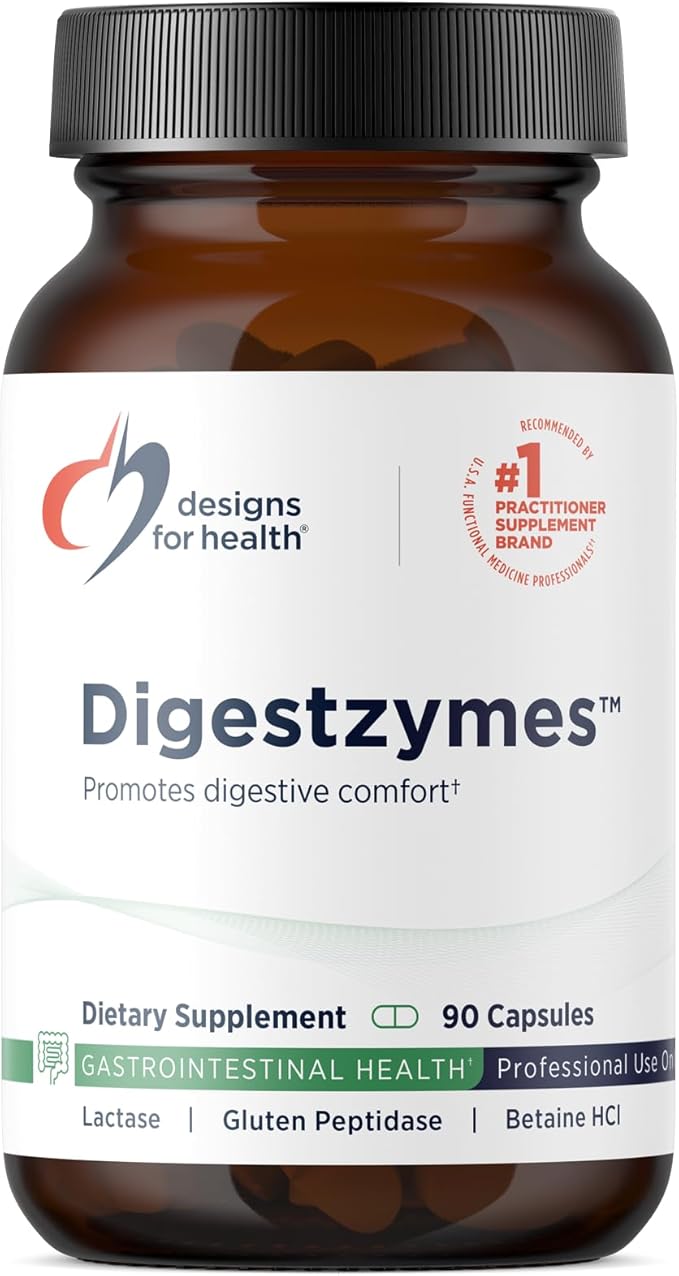 Designs for Health Digestzymes - Digestive Enzymes + Betaine Hydrochloride for Gas &amp Bloating Relief - Pepsin Ox Bile Lactase Enzyme &amp Lipase Enzymes for Digestion (90 Capsules)