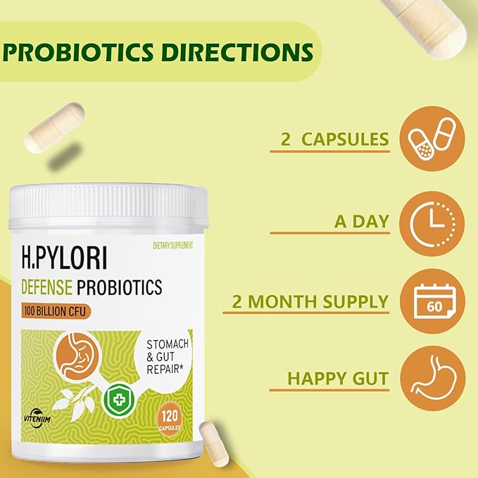 Helicobacter Pylori Defense Probiotics – Formulated with Lactobacillus reuteri Mastic Gum and Berberine 100 Billion CFU Gastritis Digestion &amp Gut Health for Stomach Comfort Vegan 120 Capsul