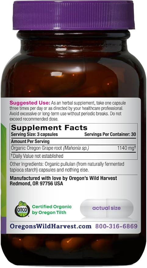 Oregon's Wild Harvest Certified Organic Oregon Grape Berberine Supplement 1140 mg 90 Count