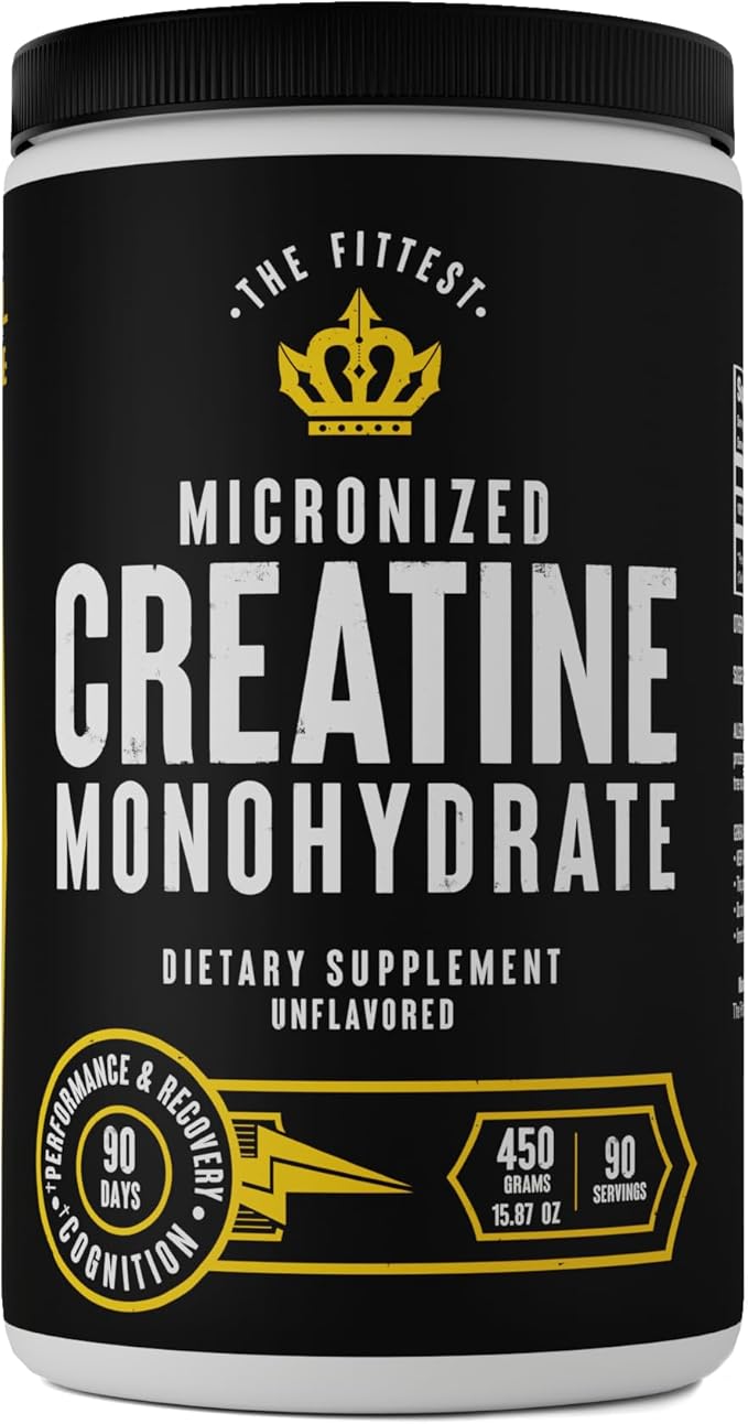 The Fittest Creatine Monohydrate Powder – Unflavored Pure 100% Micronized Creatine Monohydrate – Muscle Strength Focus Power &amp Recovery Support