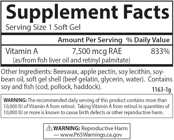 Carlson - Vitamin A 25000 IU (7500 mcg RAE) with Pectin Vision Health Helps Night Vision Skin Health 300 Softgels