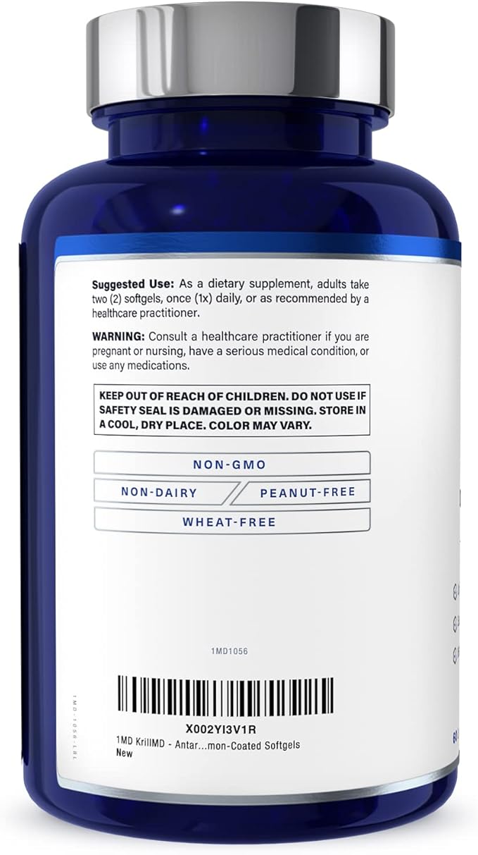 1MD Nutrition KrillMD - Antarctic Krill Oil Omega 3 Supplement with Astaxanthin EPA DHA | 2X More Effective Than Fish Oil | 60 Softgels (2-Pack)