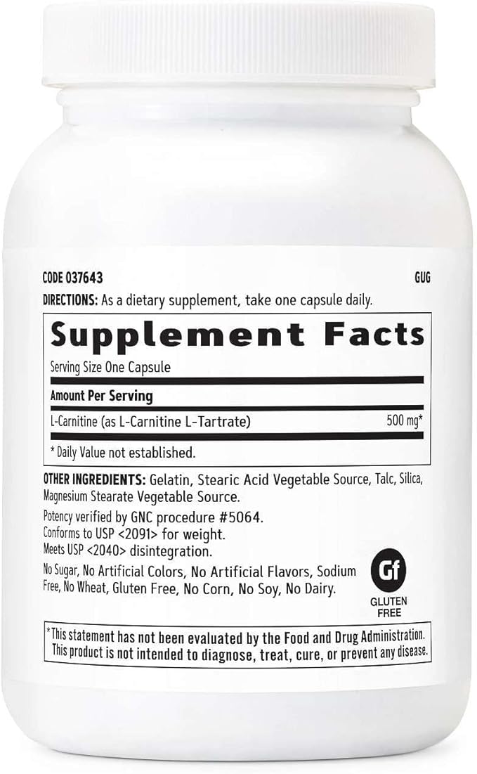 GNC L Carnitine 500mg Supplement Supports Muscle Recovery 120 Servings