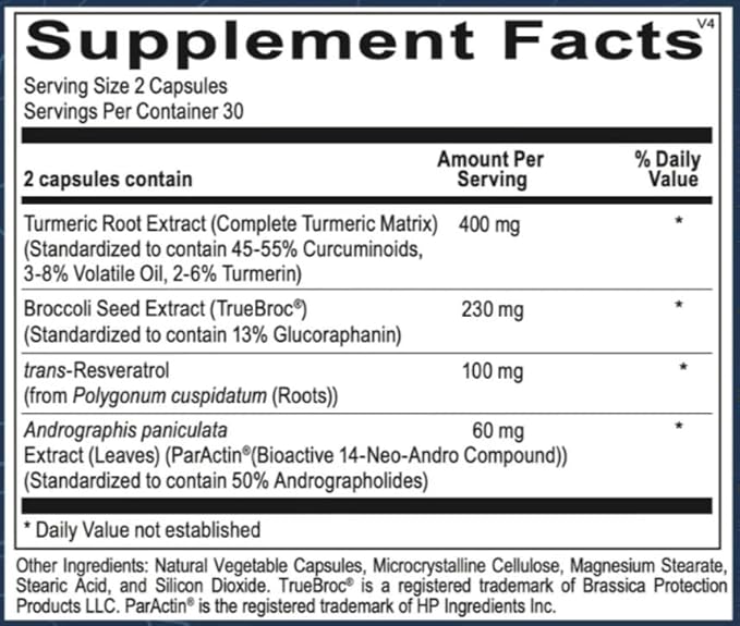 Resveratrol + | Nrf2-Activating Antioxidant Blend with TrueBroc Sulforaphane Turmeric &amp Andrographis | Non-GMO Gluten Free | 60 Capsules