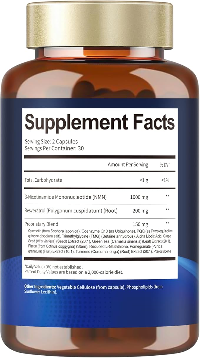 Totaria 2 Packs Liposomal NMN Supplement 1000mg 14-in-1 NMN Resveratrol Complex with CoQ10 TMG Quercetin ALA PQQ Support NAD Levels Cellular Energy &amp Healthy Aging cGMP Filler Free