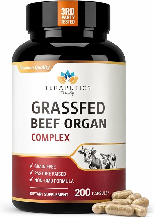 Premium Grass Fed Beef Organ Supplement for Women &amp Men | 200 Capsules | Pasture Raised Grain Free | Beef Liver Heart Kidney Pancreas Spleen | Carnivore Diet Non-GMO Desiccated Liver Pills Com