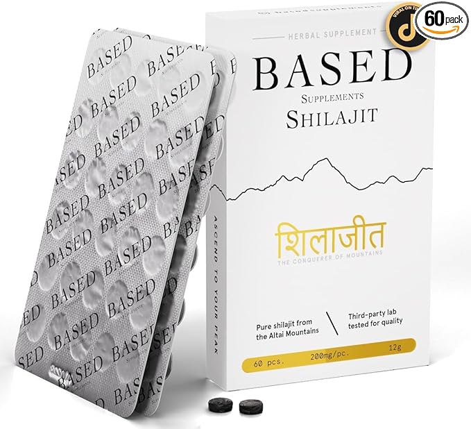 Based Shilajit | Pure Shilajit Tablets with Max Potency Energy &amp Immune Support for Men and Women | Rich in Fulvic Acid and 85+ Trace Minerals 60 Tablets