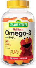 Sesame Street Omega 3 Gummies for Kids 50 mg of Omega-3 per Gummy 4 Month Supply No Fishy Aftertaste Shellfish Free Supplement Brain &amp Eye Support 120 Gummies