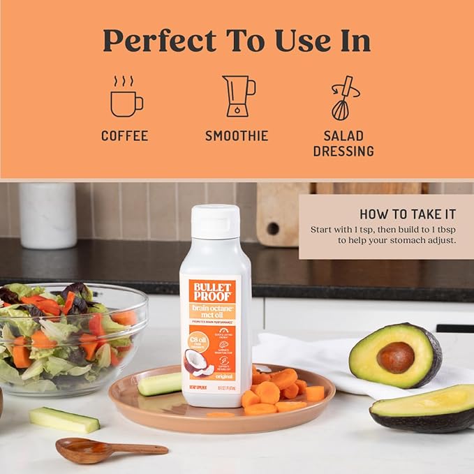 Bulletproof Brain Octane C8 MCT Oil 32 oz (Pack of 3) – 100% Pure Coconut Oil Triple-Distilled Keto Energy Supplement for Coffee &amp Smoothies Unflavored No Additives or Fillers Non-GMO