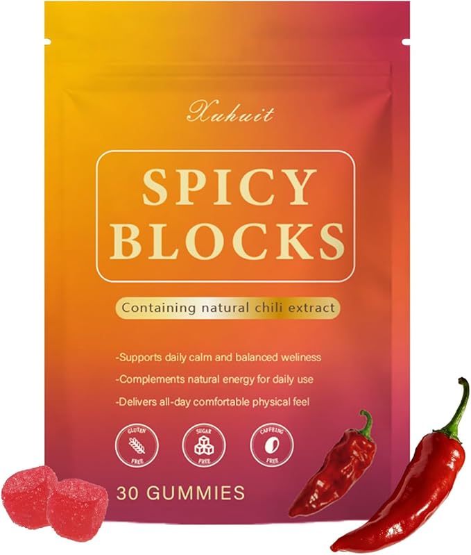 Spicy Blocks for Couples-with Chili Pepper  Maca Root &amp Epimedium Extract | Supports Emotional Warmth &amp Daily Comfort | Peach Flavor Mild Spicy Kick Vegan-Friendly No Artificial Additives