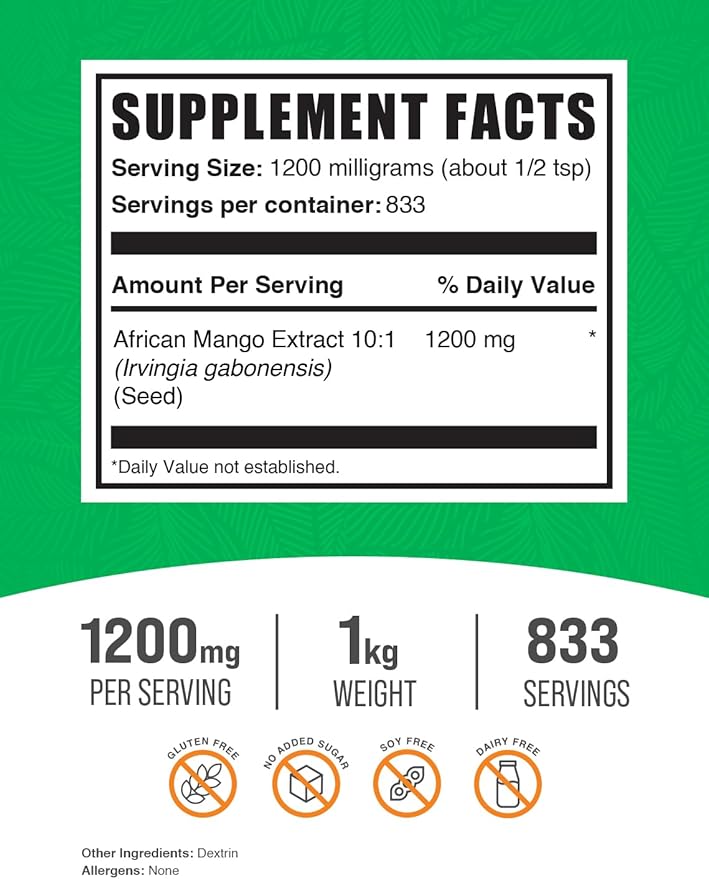 BulkSupplements.com African Mango Extract Powder - Irvingia Gabonensis African Mango Powder - Gluten Free 1.2g per Serving 1kg (2.2 lbs) (Pack of 1)