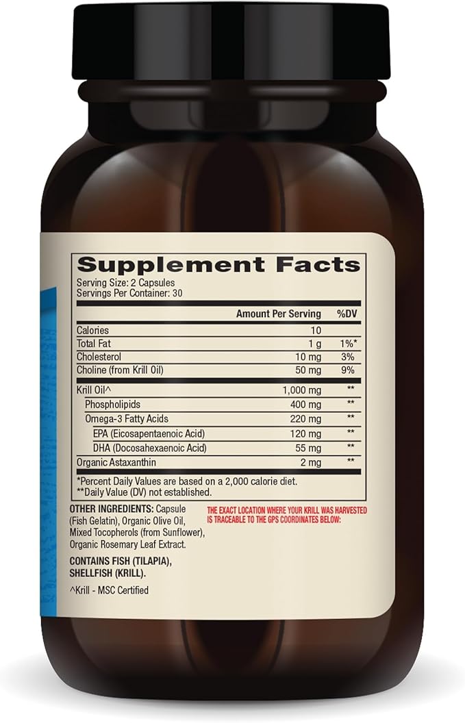 Dr. Mercola Antarctic Krill Oil - 1000 mg - Omega-3 Supplement with EPA &amp DHA - Supports Brain Heart Joint &amp Immune Health - GMO-Free Gluten-Free &amp Soy-Free - 60 Capsules (30 Servings)
