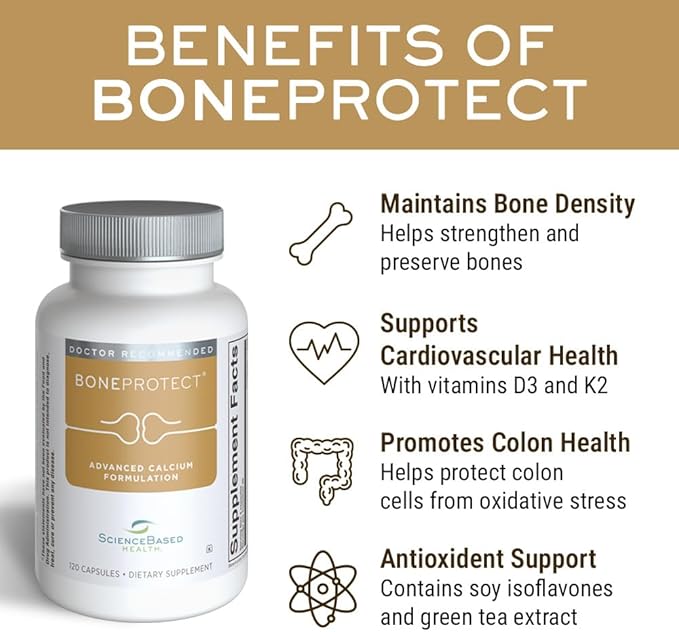 ScienceBased Health BoneProtect – Advanced Bone Health Supplement with Calcium Citrate Vitamin D3 K2 (MK‑7) Magnesium and Antioxidants – Supports Bone Density Heart and Colon Health – 120 Capsules