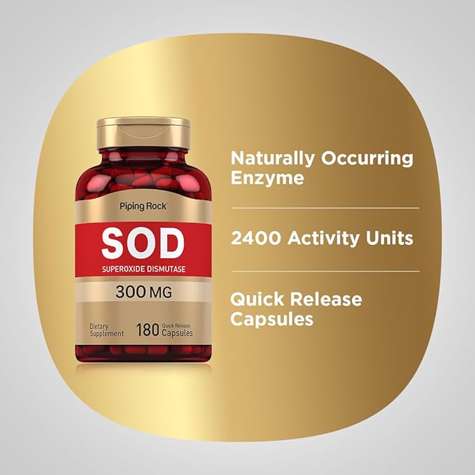 Piping Rock Superoxide Dismutase Supplement | 300 mg | 180 Capsules | SOD for Women and Men | Non-GMO Gluten Free
