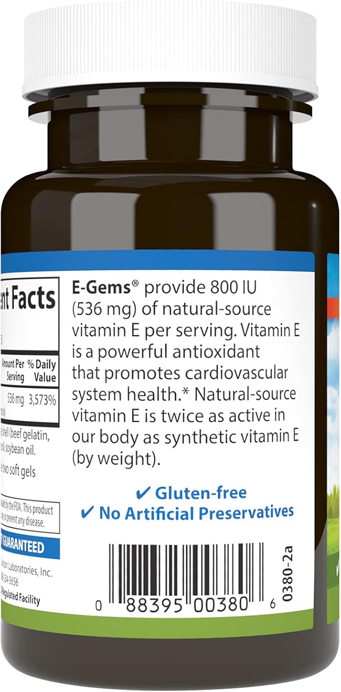 Carlson - E-Gems 800 IU (536 mg) Natural-Source Vitamin E Optimal Wellness 50 Soft Gels