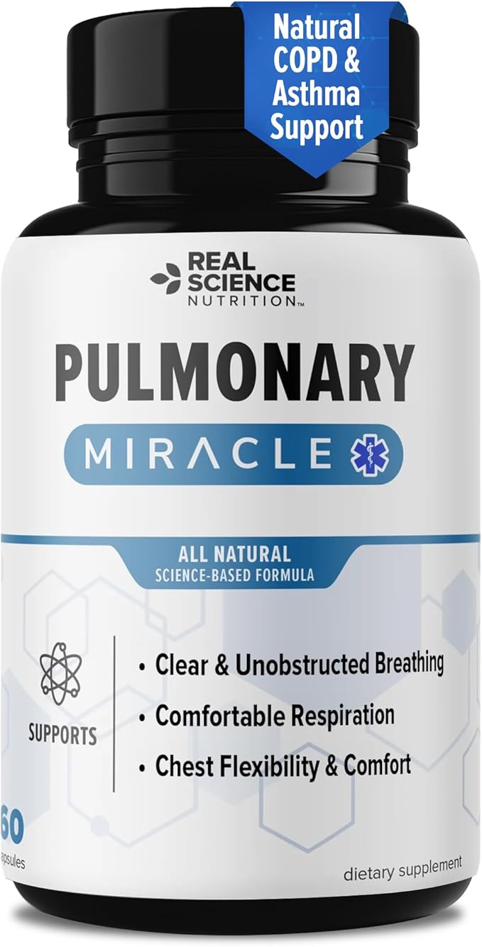 Pulmonary Miracle COPD Relief and Lung Detox Capsules to Clear Lungs &amp Aid Breathing - Lung Support Supplement with Vinitrox &amp GABA for Long-Term Cough &amp Respiratory Relief 60 Caps