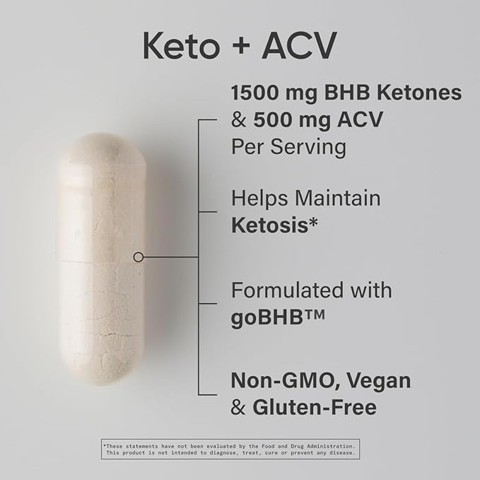 Sports Research® Keto Plus ACV Capsules - Diet Support with 500mg of Apple Cider Vinegar &amp 1500mg goBHB® Exogenous Ketones - Gluten Free &amp Keto Certified - 120 Veggie Capsules